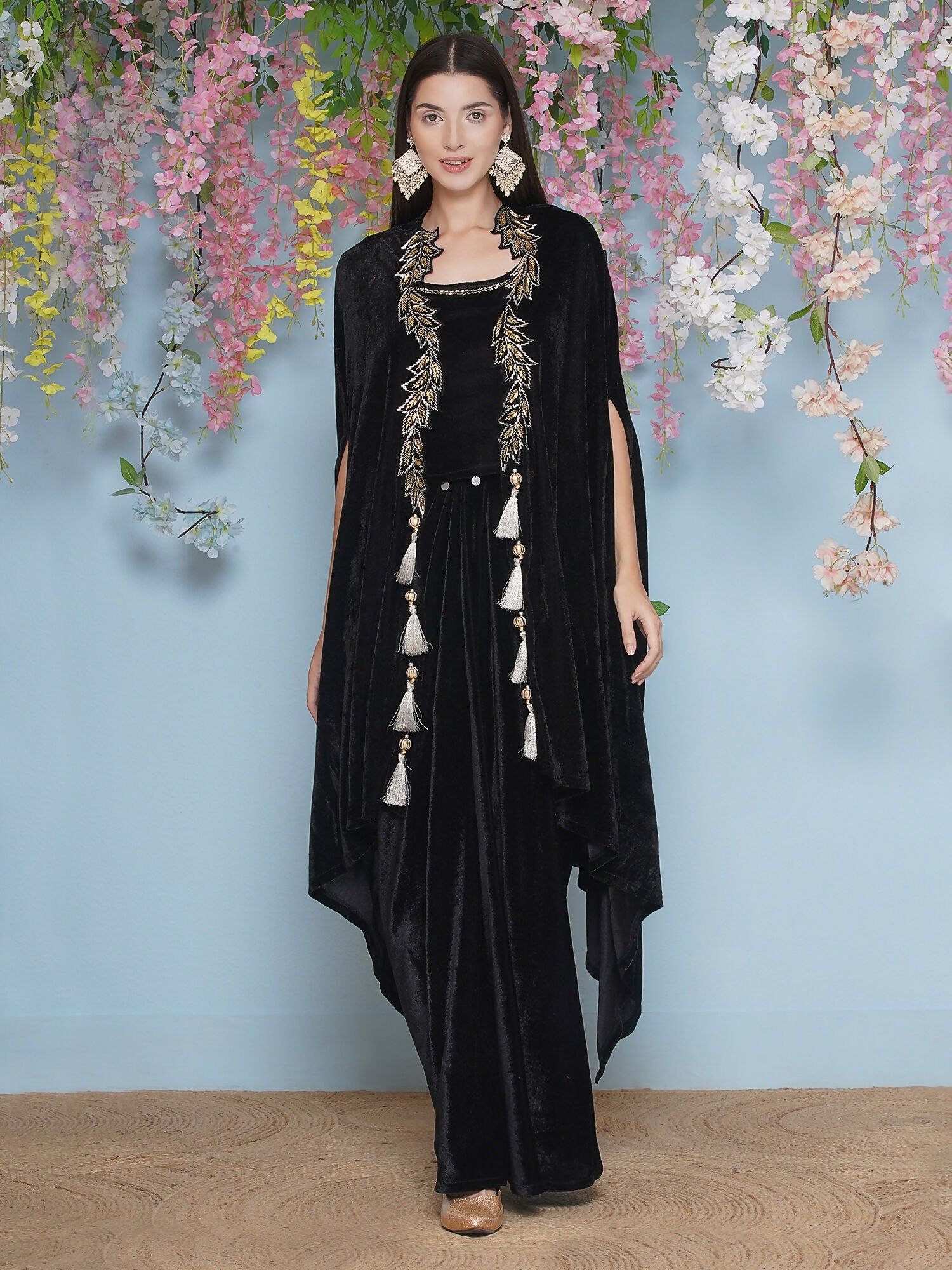 Joban Fashion Black Hand Embellished Cape with Inner and Skirt