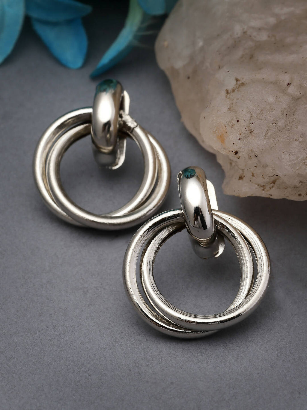 NVR Women's Western Silver Plated Circular Metal Hoop Earrings