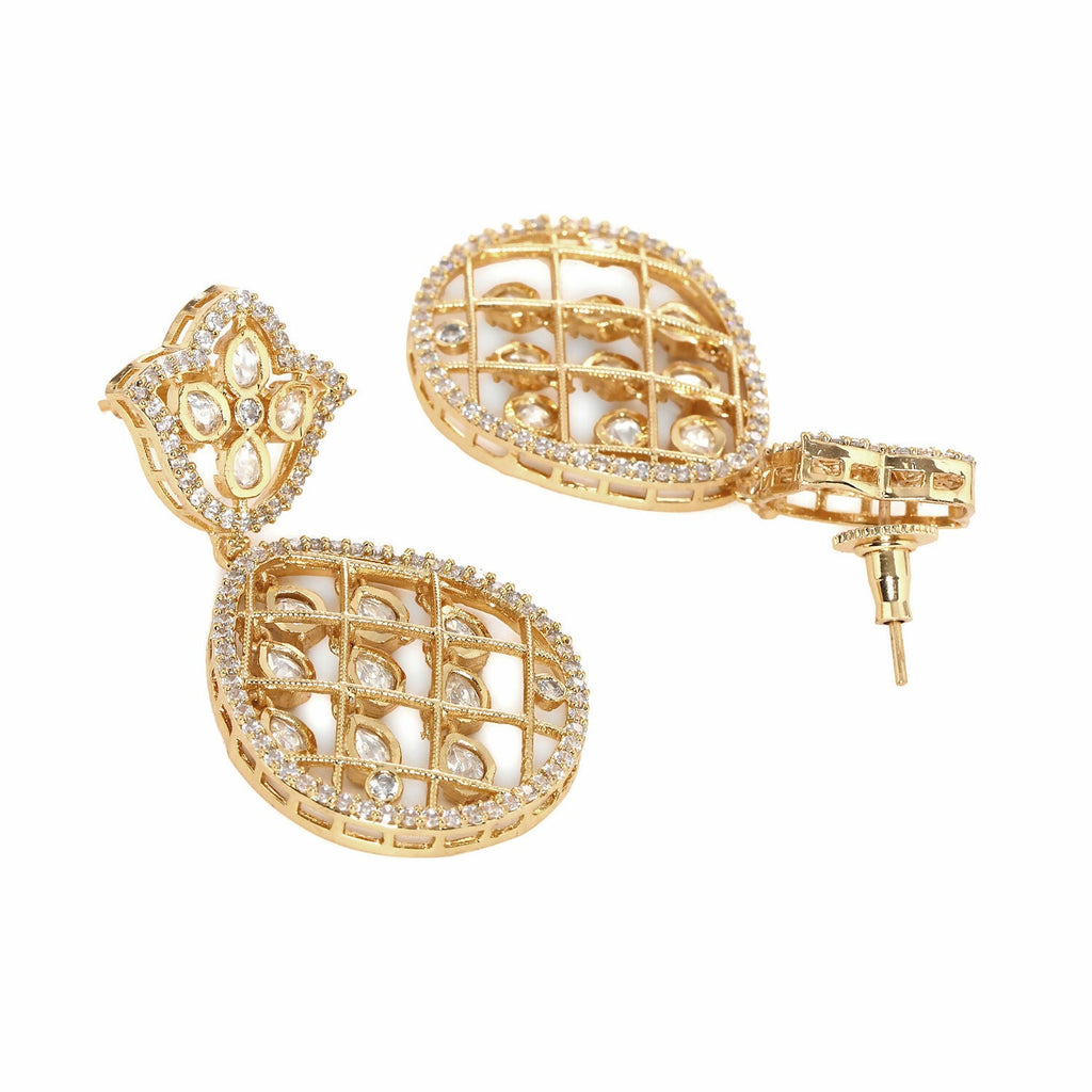 Jhallar Kundan and Diamond Dangler Earrings (Gold) - Ruby Raang