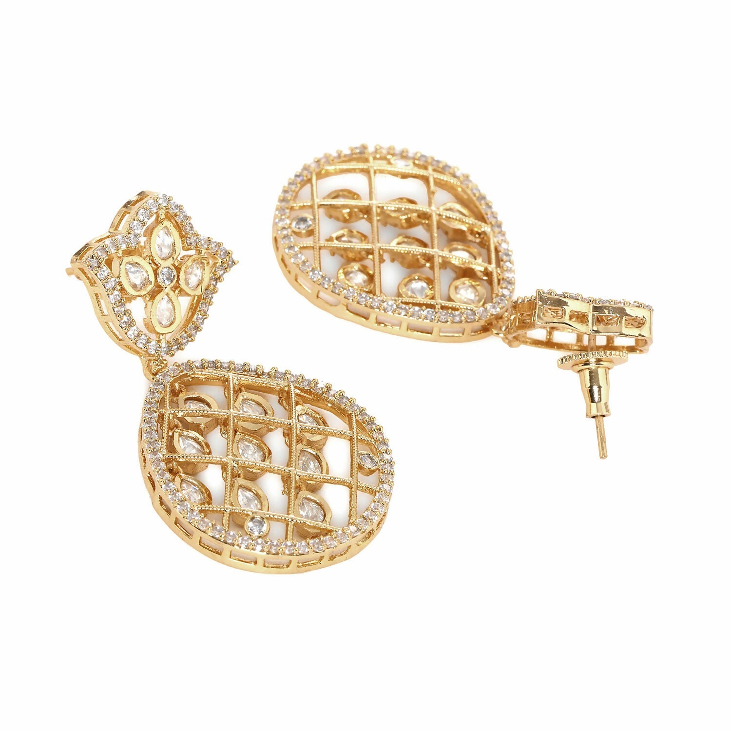 Jhallar Kundan and Diamond Dangler Earrings (Gold) - Ruby Raang