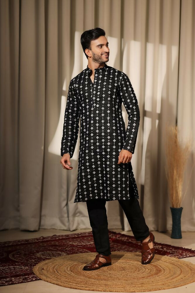 Black Viscose Designer Embroidery Work Kurta Set - Mahotsav