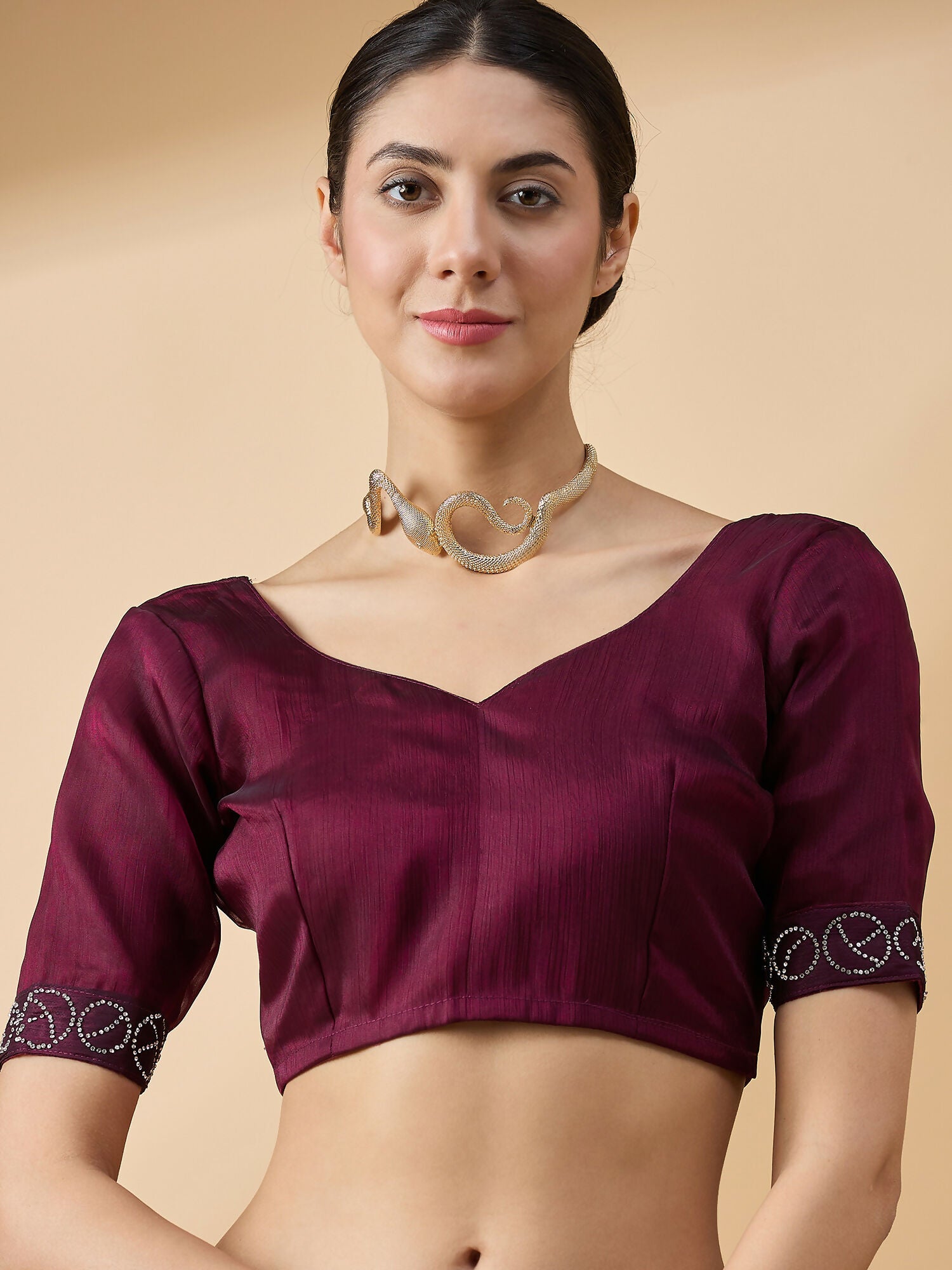 Purple Organza Swaroski Diamond Work Saree with Unstitched Blouse - Radha