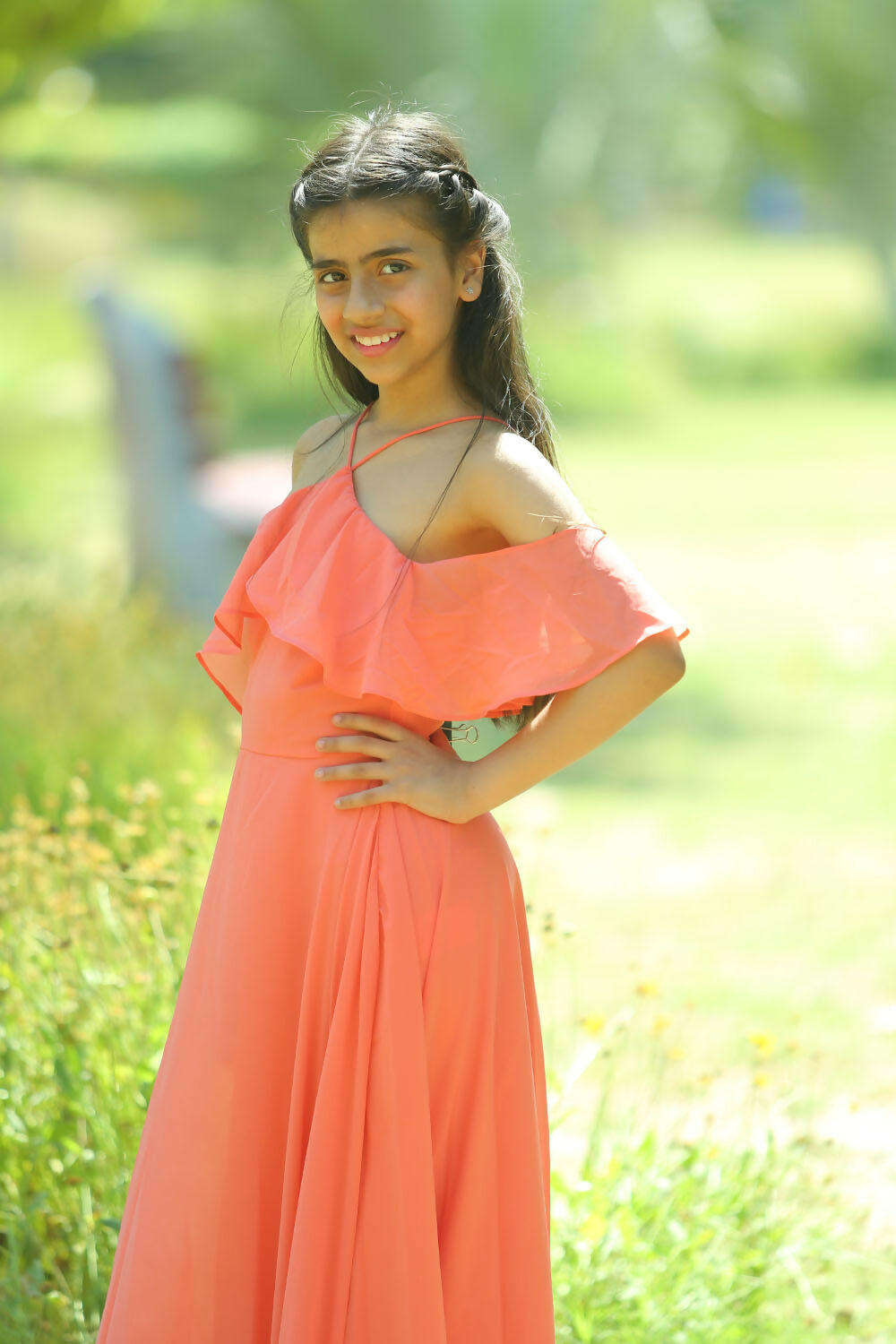 LH Luxury Fashion Lilah Maxi Dress – Elegant Off-Shoulder Ruffled Maxi Dress for Girls