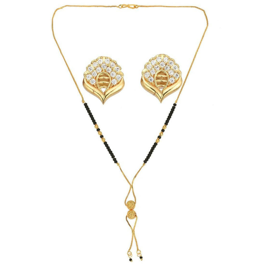 AanyaCentric Gold-Polished Short Mangalsutra Set with Earrings