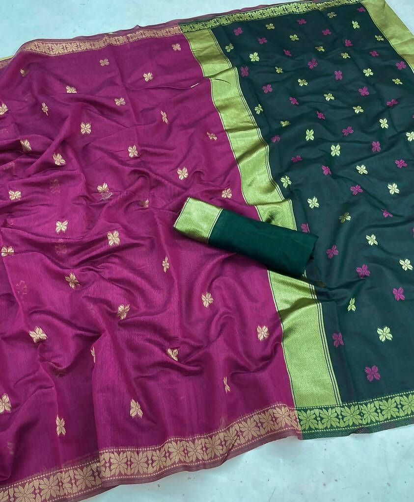 DEIANA'S Beautiful Designer Golden zari Soft Cotton Saree - Wine