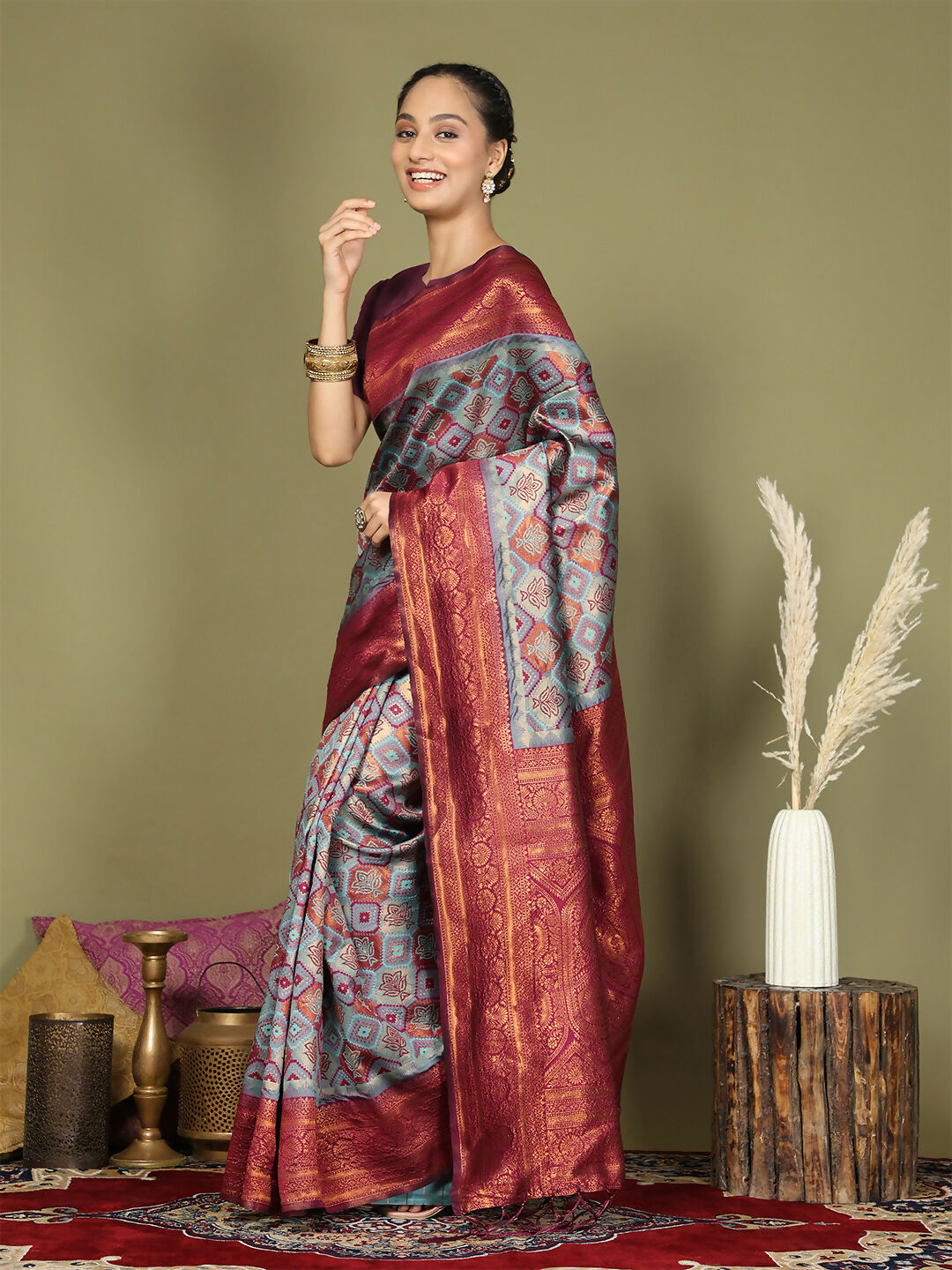 Shree Shyam Fashion Lichi Silk Teal Saree
