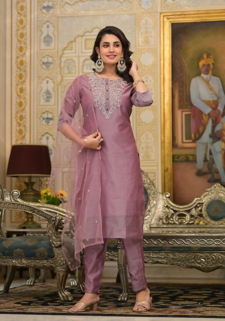 Partywear Designer Rose gold Cotton Silk Stitched Suit With Dupatta - Tanisha