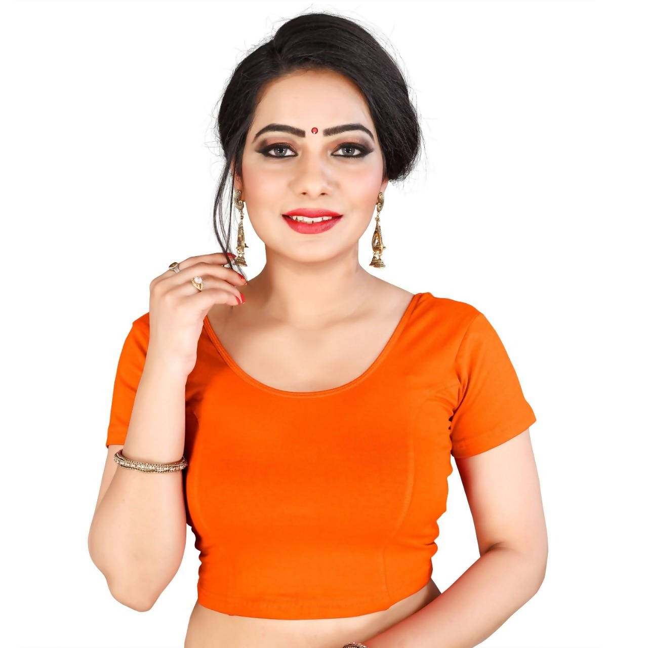 Vamika Orange Lycra Plain Blouse