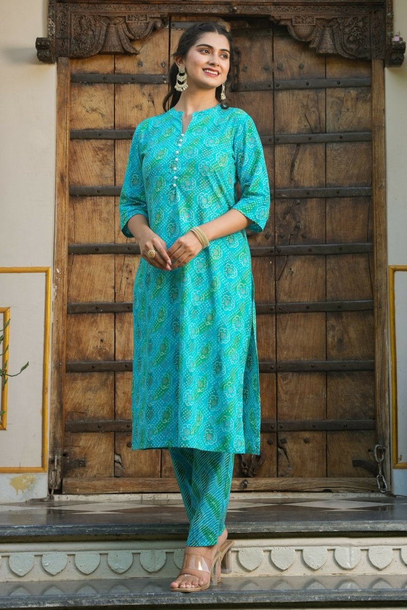 Aramya Straight Soft Cotton Bandhani Print Women's Kurta - Blue