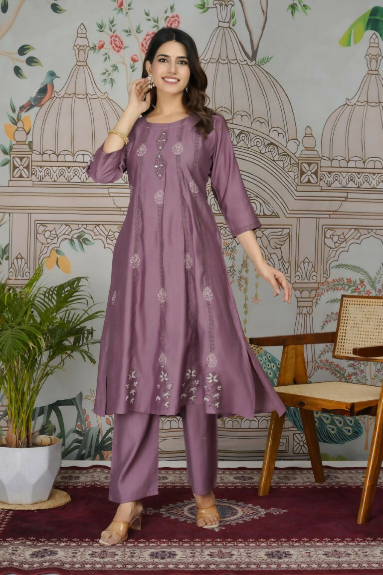 Ethnic Festive Wear Viscose Roman Silk Wine Stitched Pant Pair - Rashmika