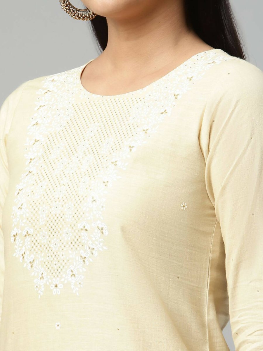 Ahalyaa Womens Chiku Pure Cotton Printed Kurta Palazzo Set