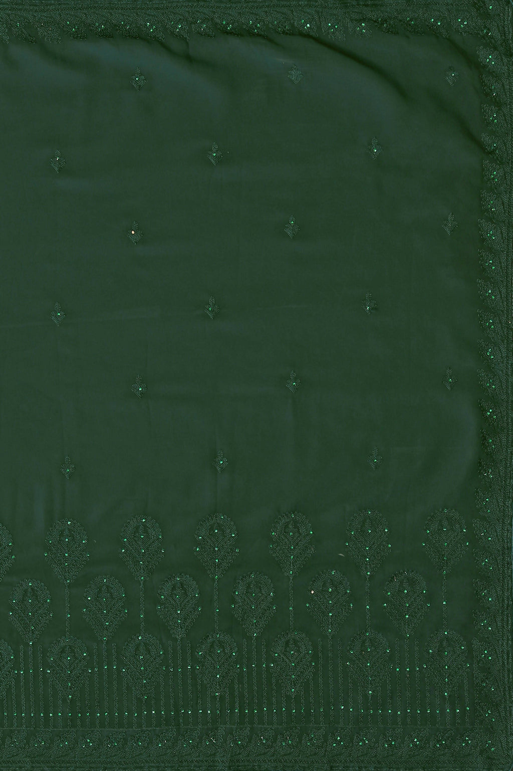 Green Georgette Embroidered and Stone Work Saree with Unstitched Blouse Piece - Roozal
