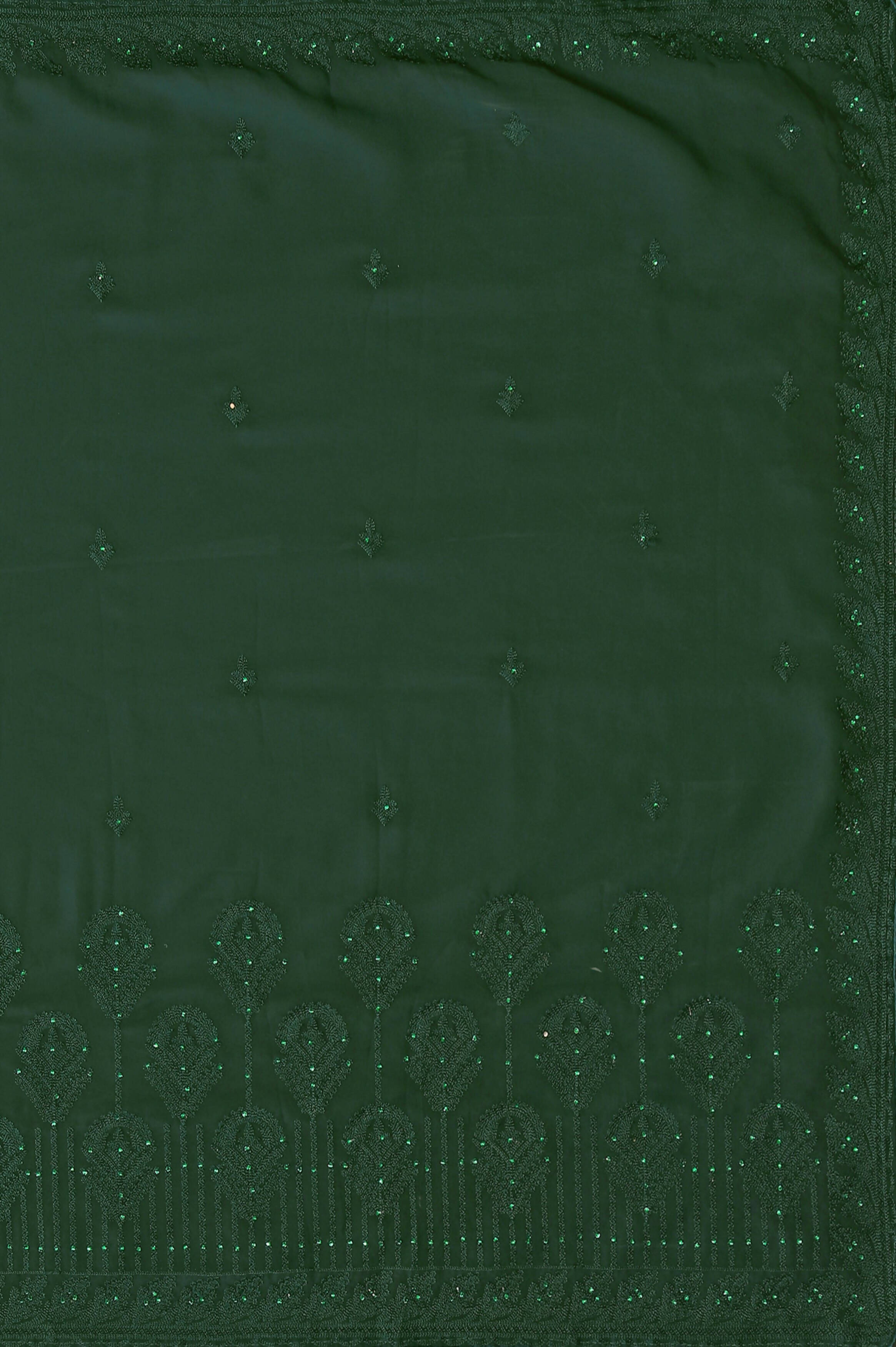 Green Georgette Embroidered and Stone Work Saree with Unstitched Blouse Piece - Roozal