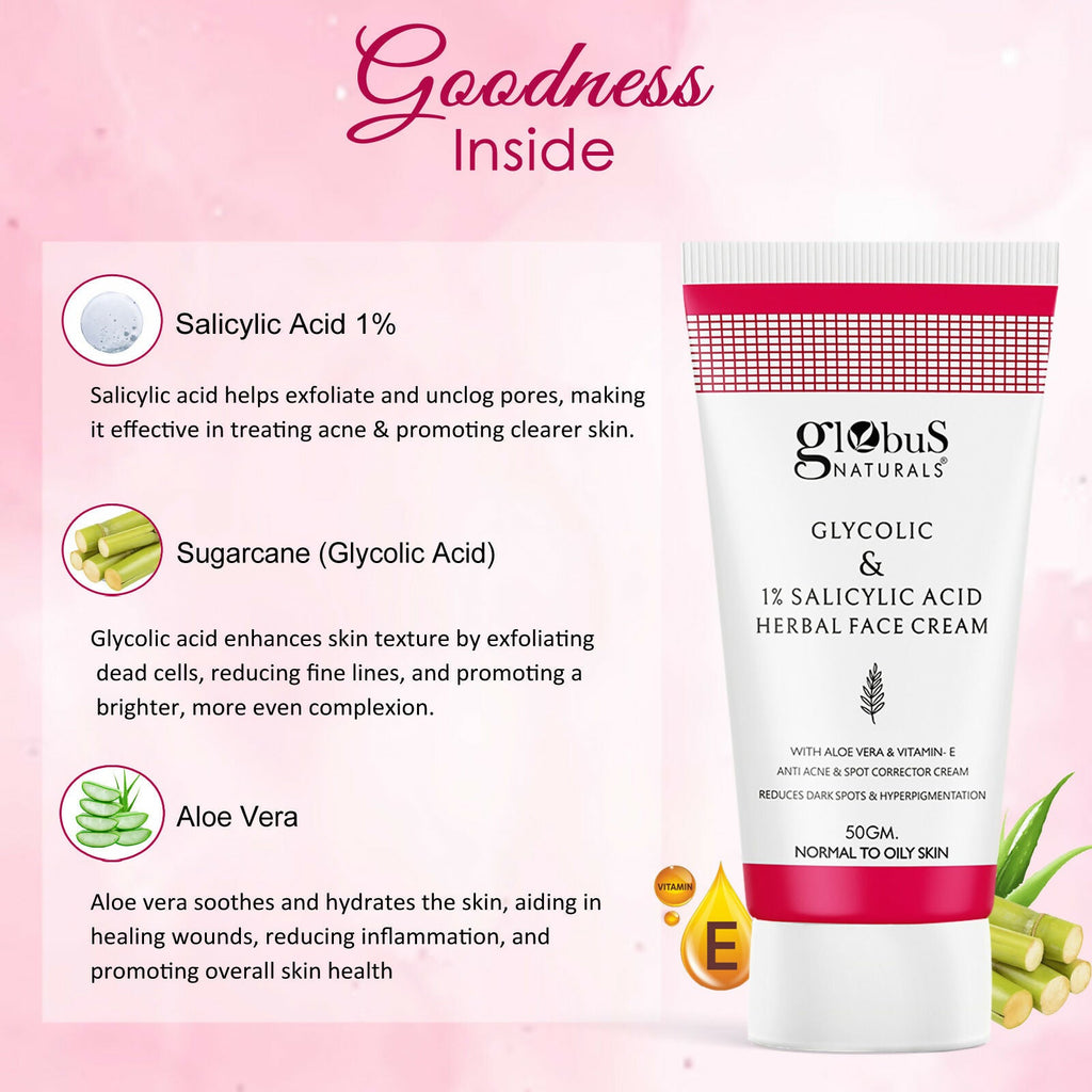 Globus Naturals Glycolic & 1% Salicylic Acid Herbal Anti Acne Face Cream