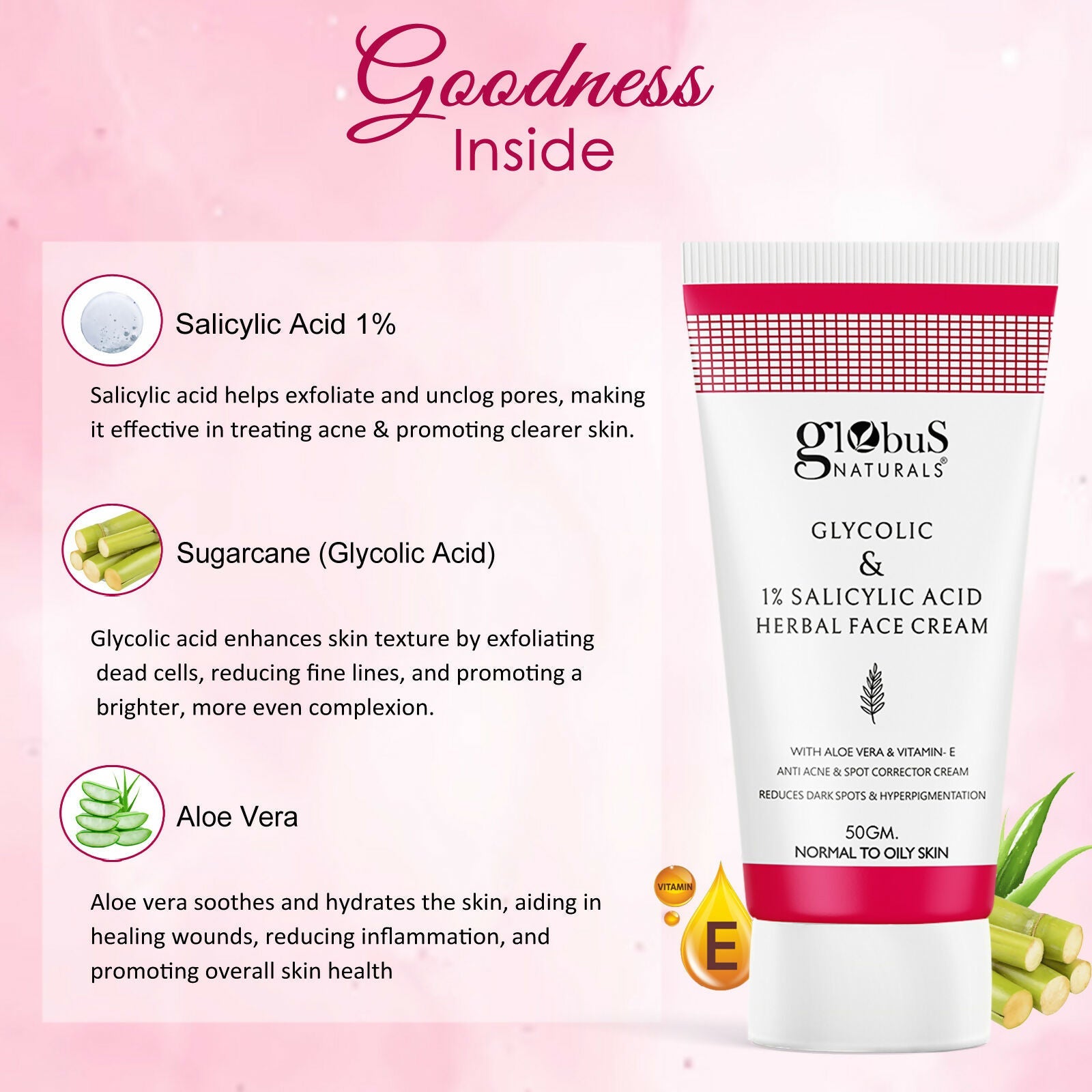 Globus Naturals Glycolic & 1% Salicylic Acid Herbal Anti Acne Face Cream