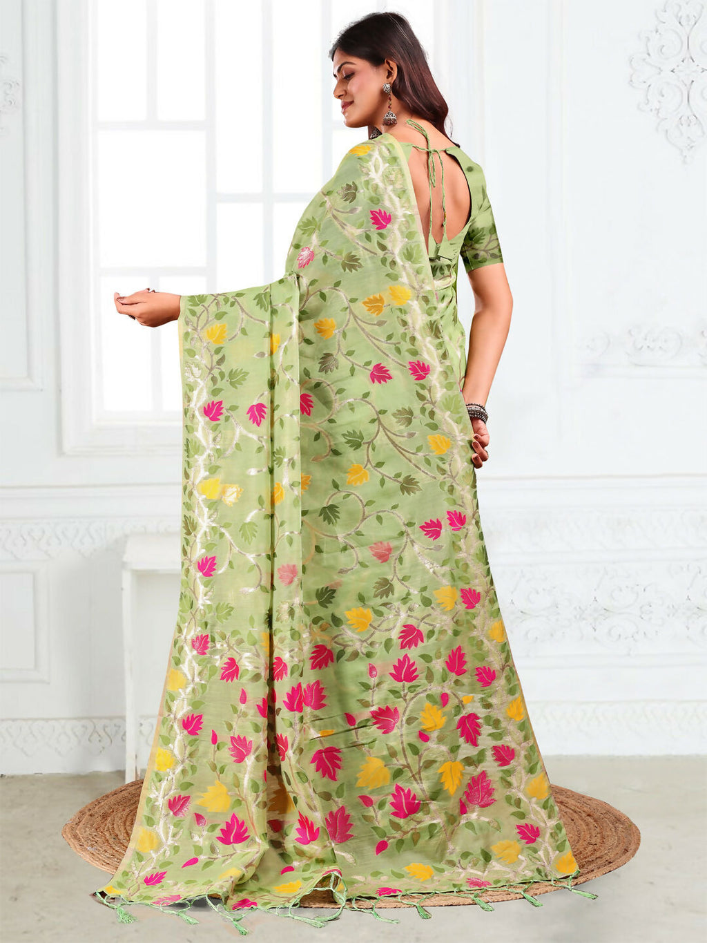 Shree Shyam Fashion Linen Cotton Light Green Saree