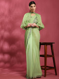 Green Fancy Pure Fabric Plain Ready to wear Saree with stitched Blouse - Vrinda