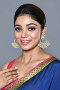 Joban Fashion Women Kundan Pearl Golden White Earrings