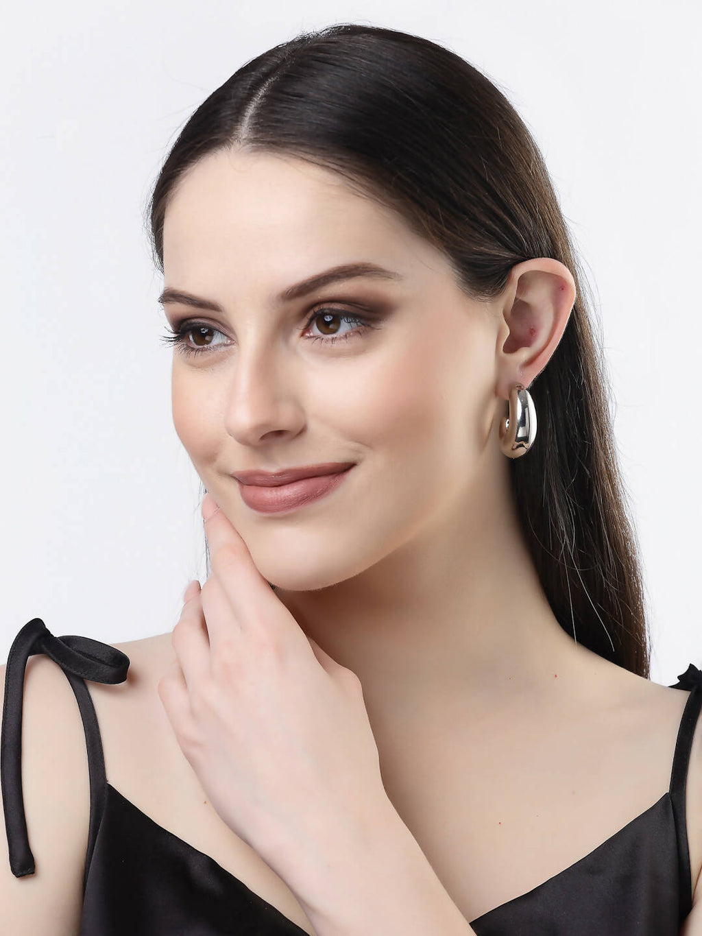 NVR Women Silver-Plated Circular-Shaped Half Hoop Earrings
