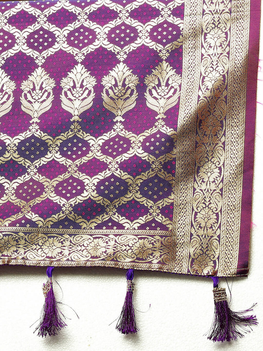 Lorenvalley Fashion Magenta & Wine Patola Silk Woven Design Meenakari Weaving Saree