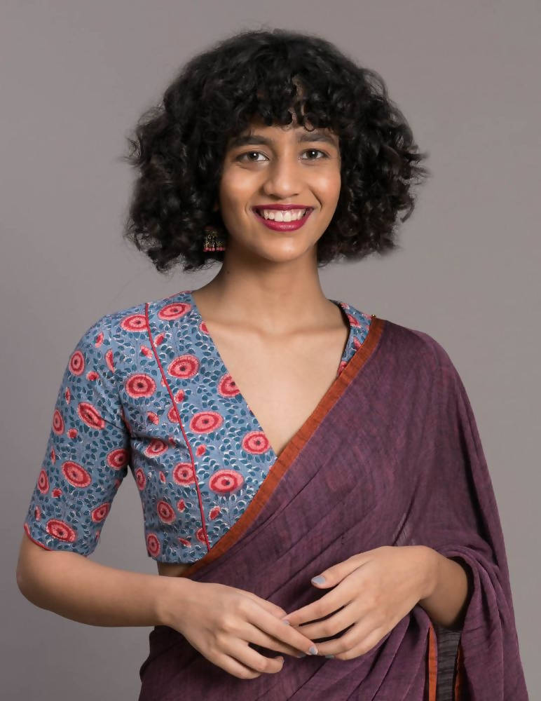 Suta Purple Orange Solid Cotton Blend Saree