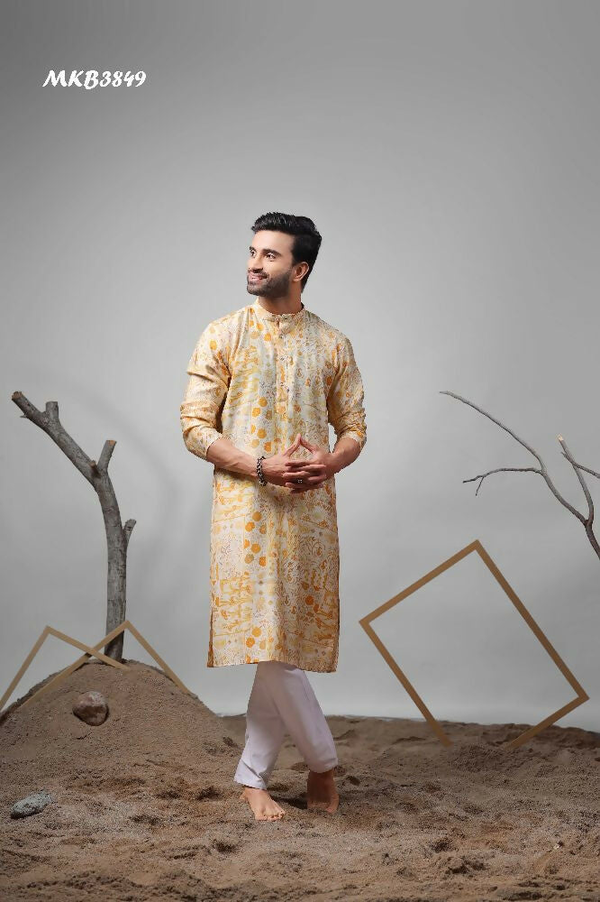 Yellow Modal Silk Designer Printed Kurta Set - Mahotsav