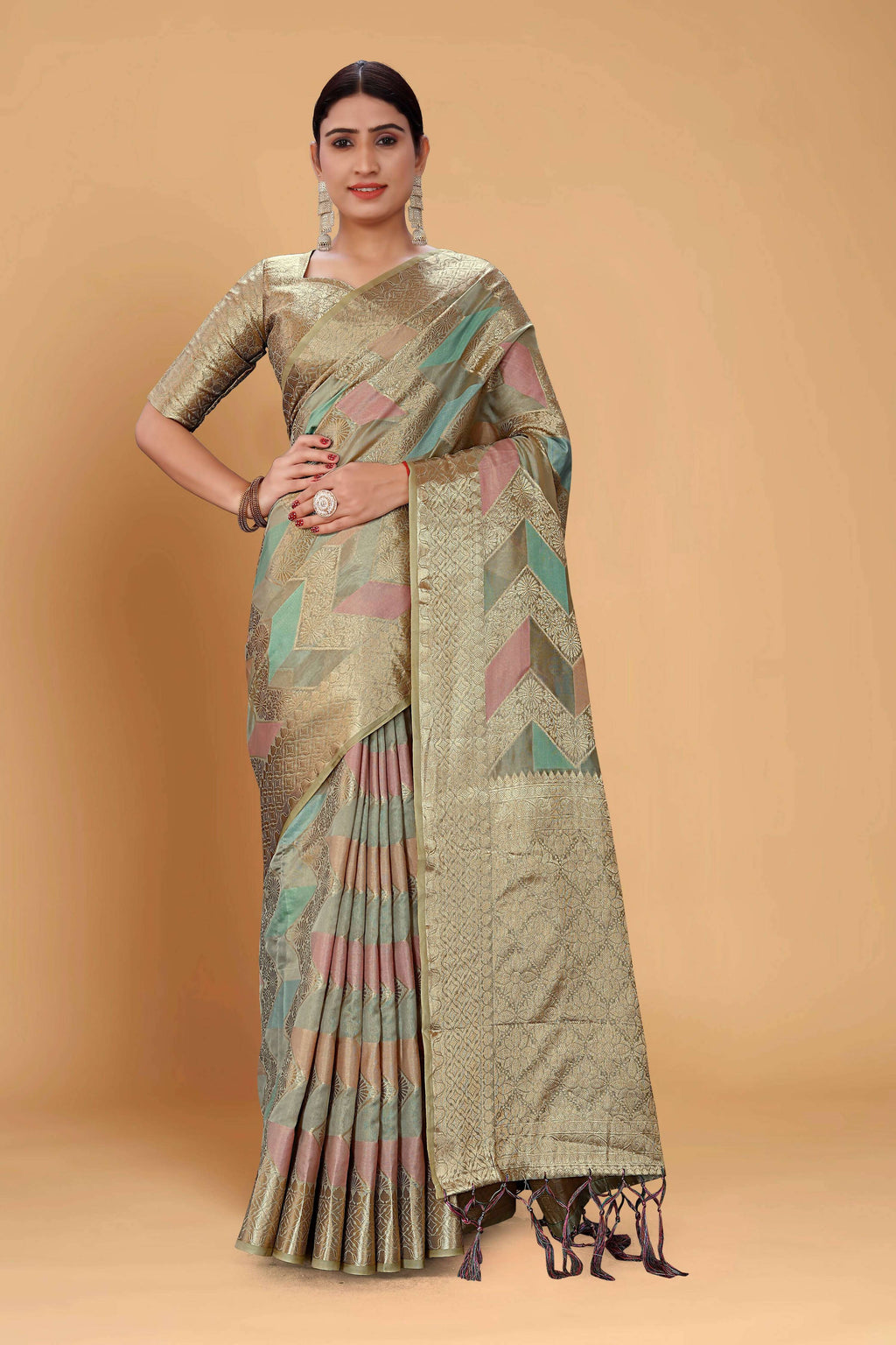 Grey Soft Organza Woven Design Saree With Unstitched Blouse Piece - Zaara