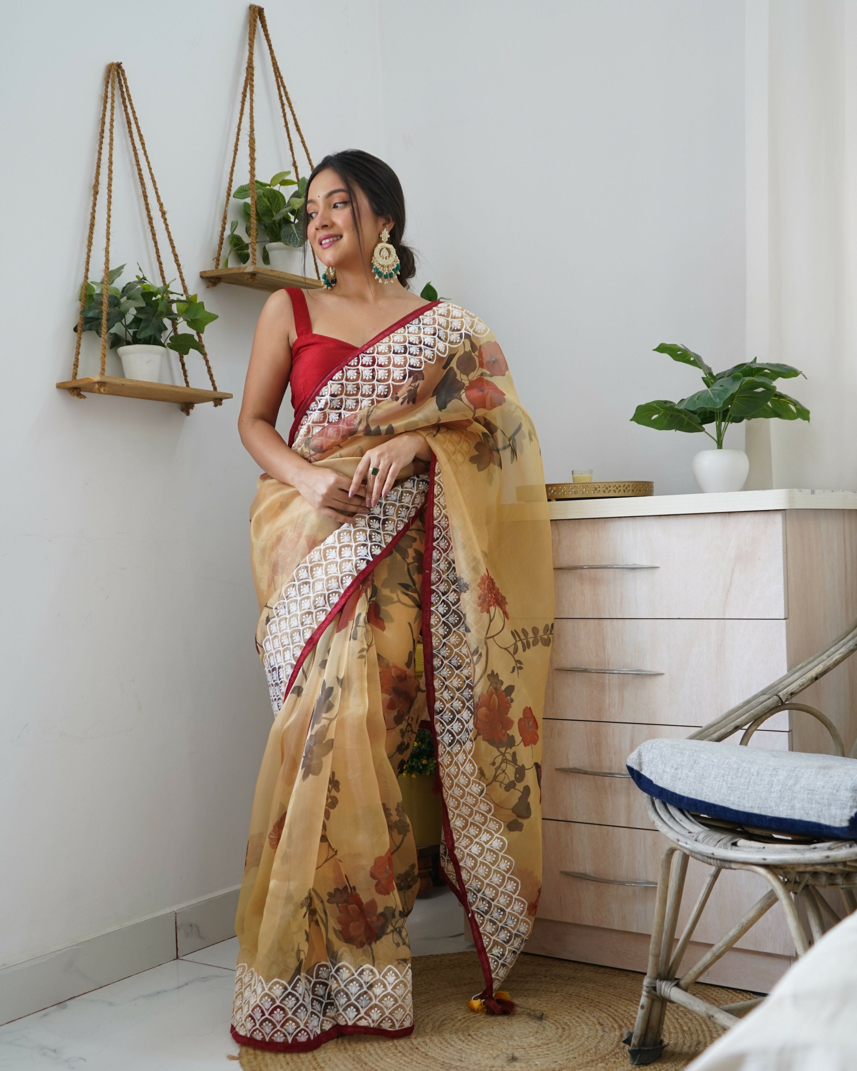 Vamsee 3 Latkan Brown Organza Saree