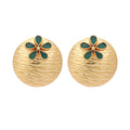 Nuyug 22K Gold-Plated Faux Emerald Stones Studded Circular Floral Shaped Motif Studs