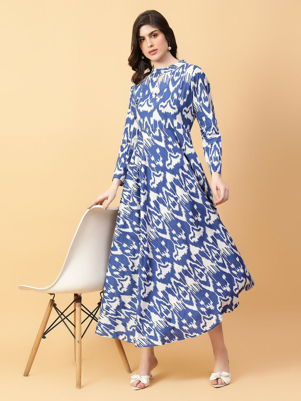 Joban Fashion Blue Cotton Printed & Hand Work Dress