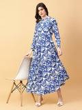 Joban Fashion Blue Cotton Printed & Hand Work Dress