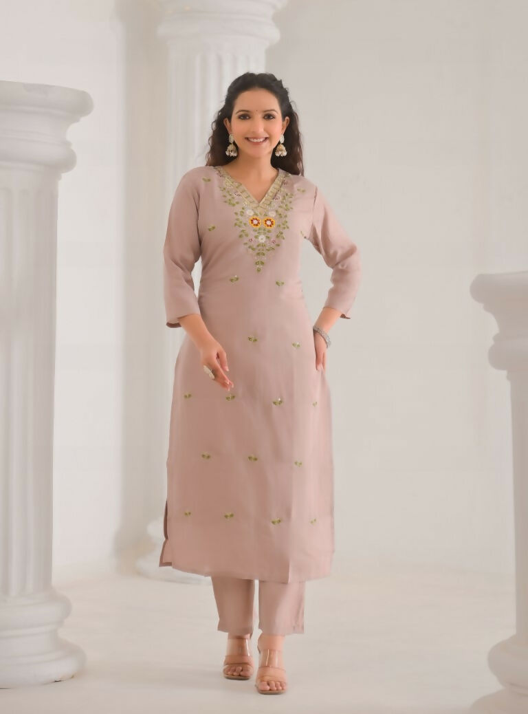 Ethnic Festive Wear Chanderi with Cotton Lining Beige Stitched Suit With Dupatta - Tanisha