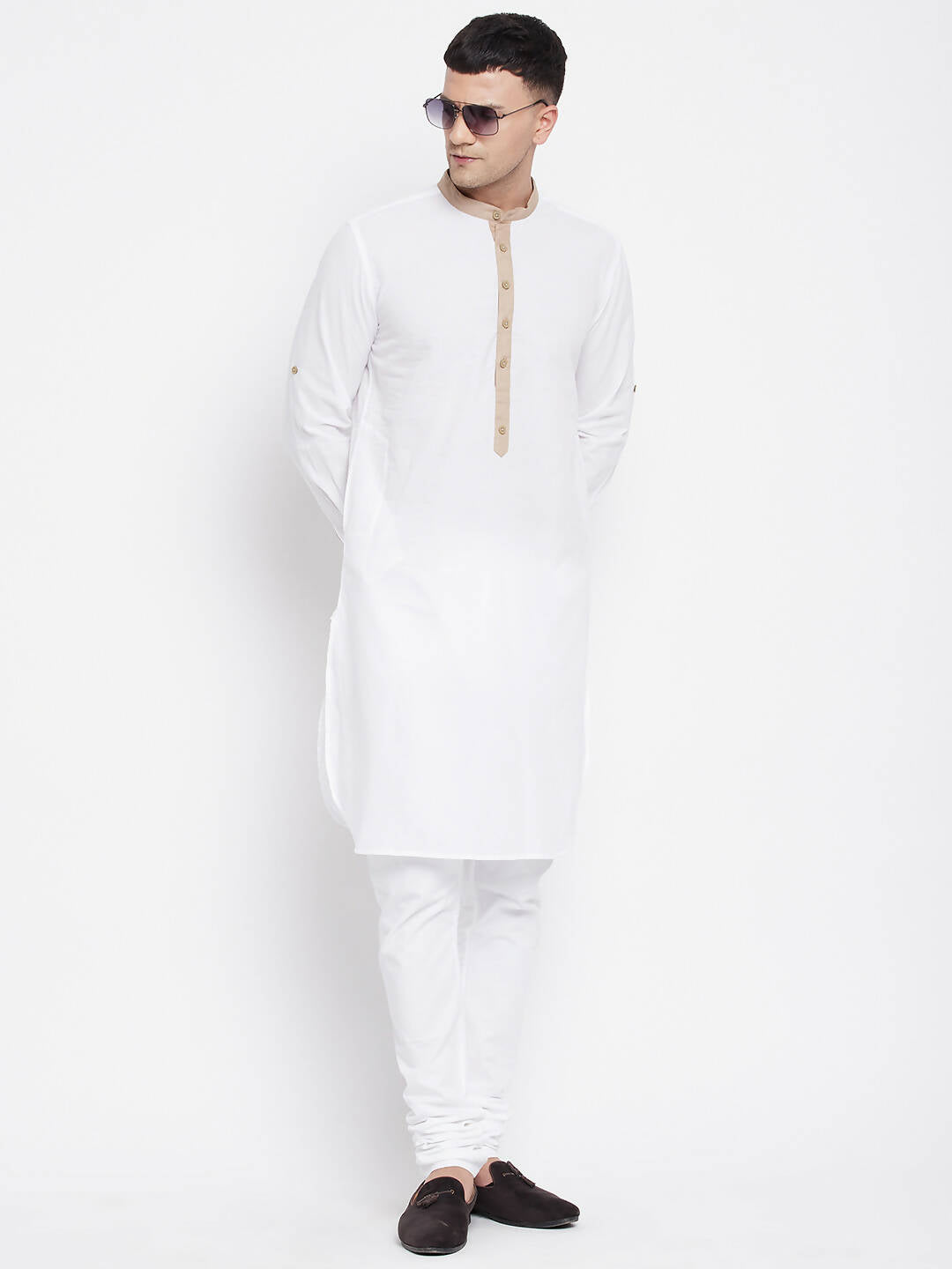 Even Apparels Beige Color Pure Cotton Men's Kurta With Band Collar