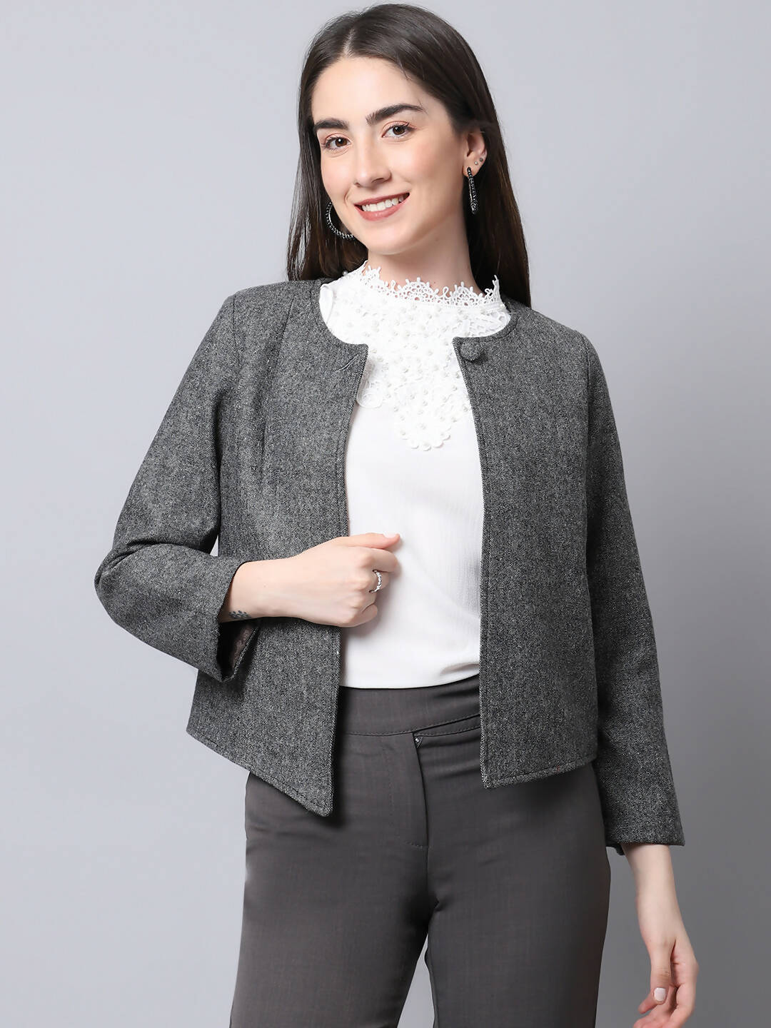 Even Apparels Black Pure Wool Open Front Statement Women's Jacket