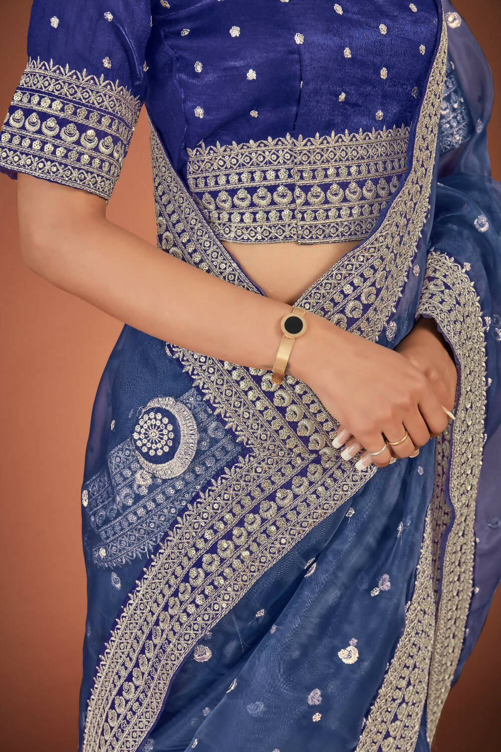 Vamsee Navy Blue Organza Saree