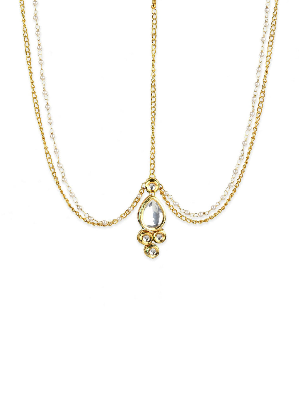 Gold-Polished Kundan Mathapatti - Ruby Raang