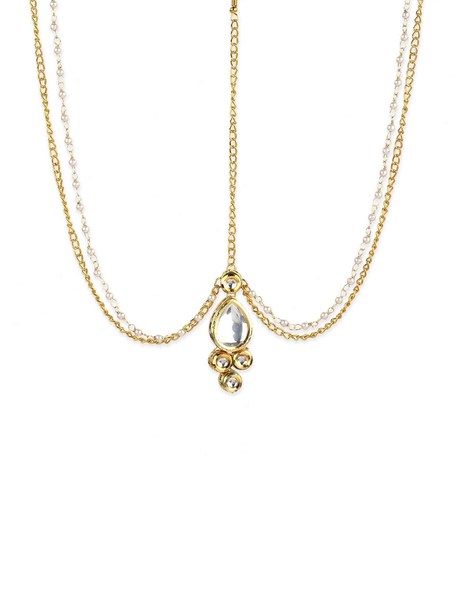Gold-Polished Kundan Mathapatti - Ruby Raang
