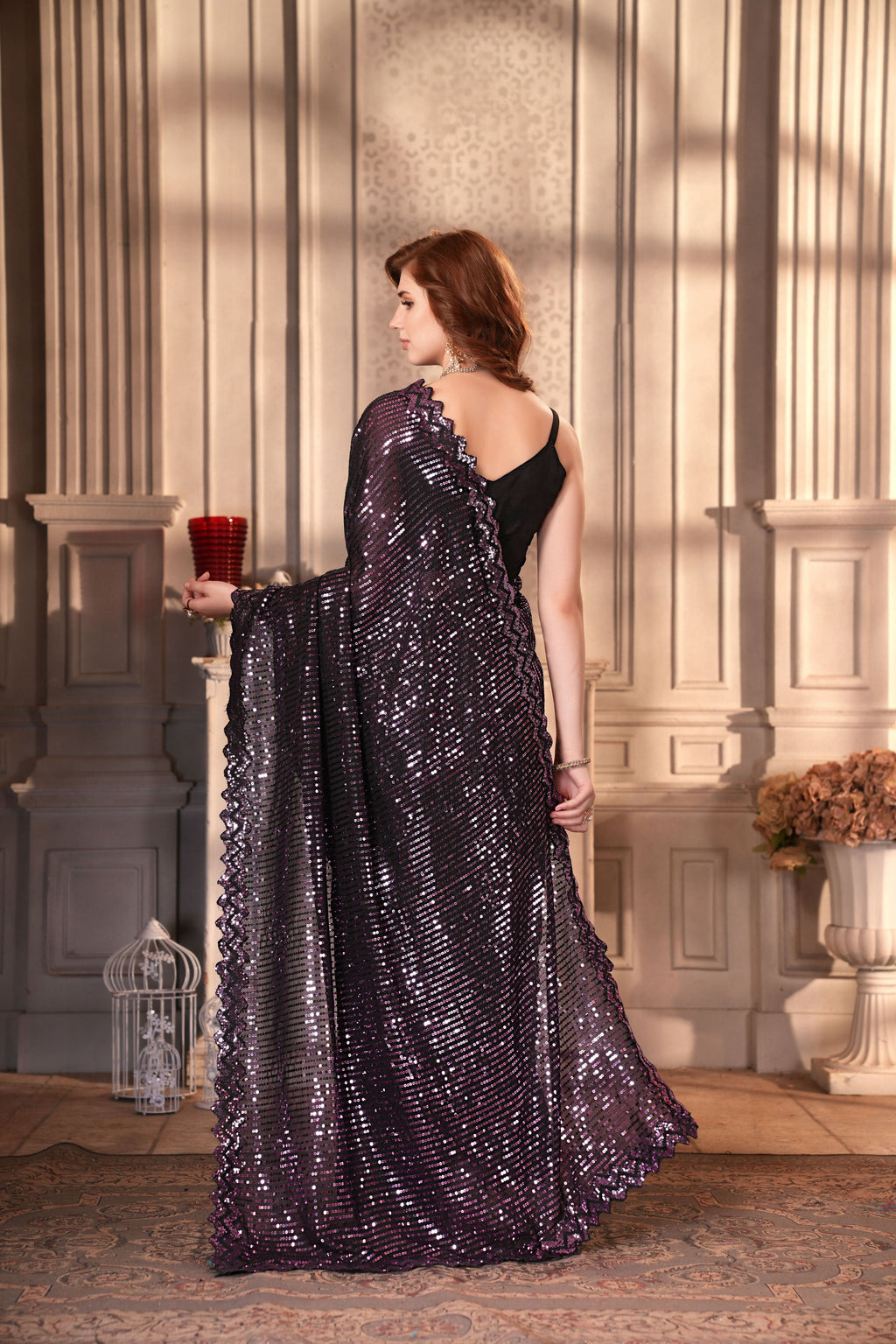 Dishitha Creation Indian Women's Designer Georgette Sequence Saree - Purple
