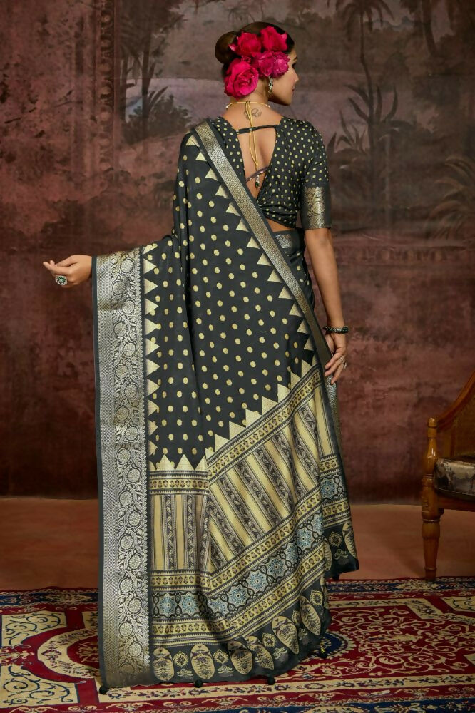 Joban Fashion Grey Dola Tussar Silk Self Jacquard Border Saree