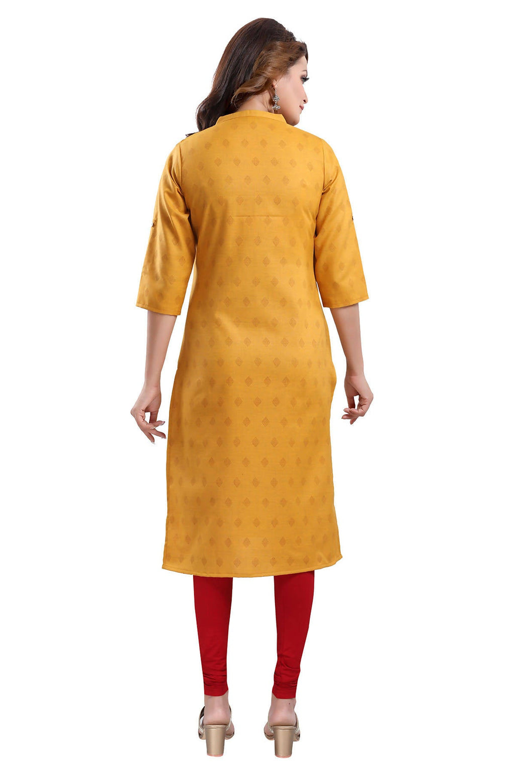 Snehal Creations Mustard Casual Cotton Printed Ladies Kurti
