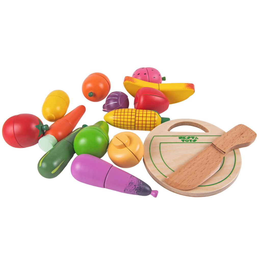 Nesta Toys Wooden Vegetable and Fruit Toy Set, Pretend Play Food, Kitchen Set Toy (3+ Years)