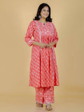 Aramya Pink Kantha Cotton Floral Panelled Kurta for Women