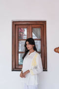 Zibaa Ivory & Yellow Muslin Short Chikankari Kurti