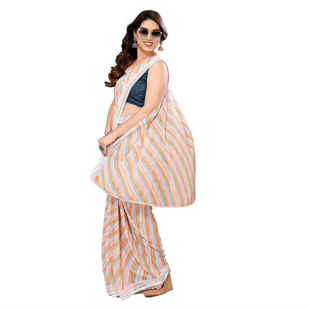 Women's Partywear Designer Orange Georgette Fancy Saree - Satrangi