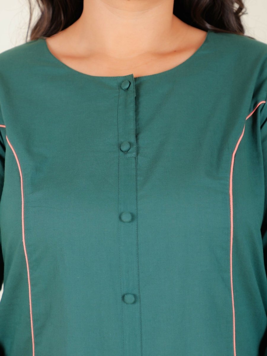 Aramya Green Soft Cotton Solid A-line Kurta for Women