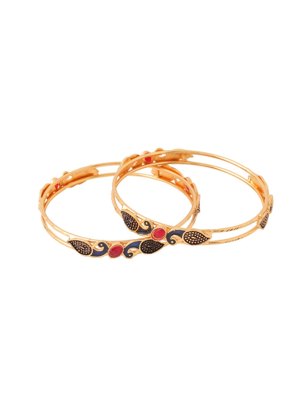 NVR Women Set of 2 Gold-Polished Traditional Daily Use Peacock Design Bangles