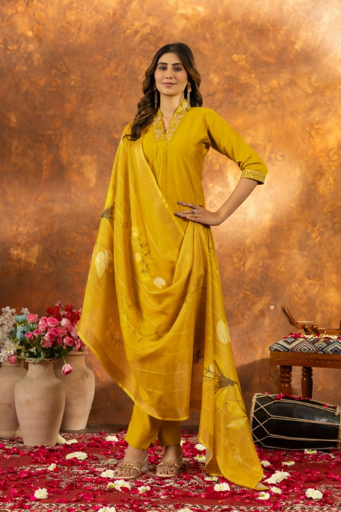Mustard Yellow Stitched Salwar Kameez for Haldi by Infinity Export