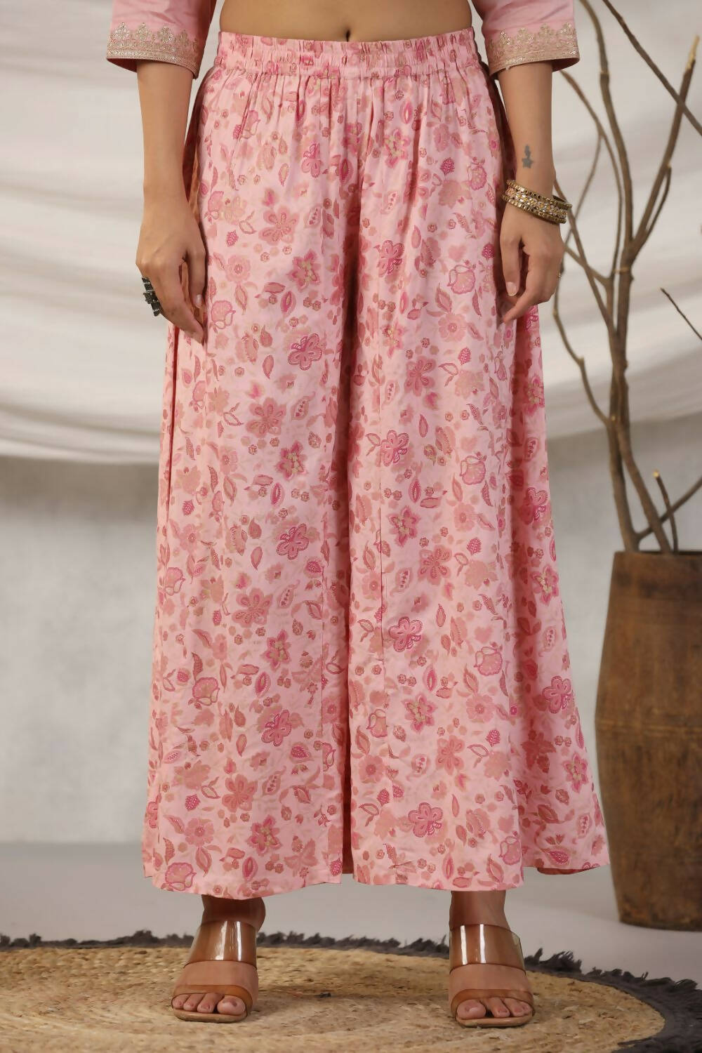 Juniper Women Peach Embroidered Kurta, Pants and Dupatta Set