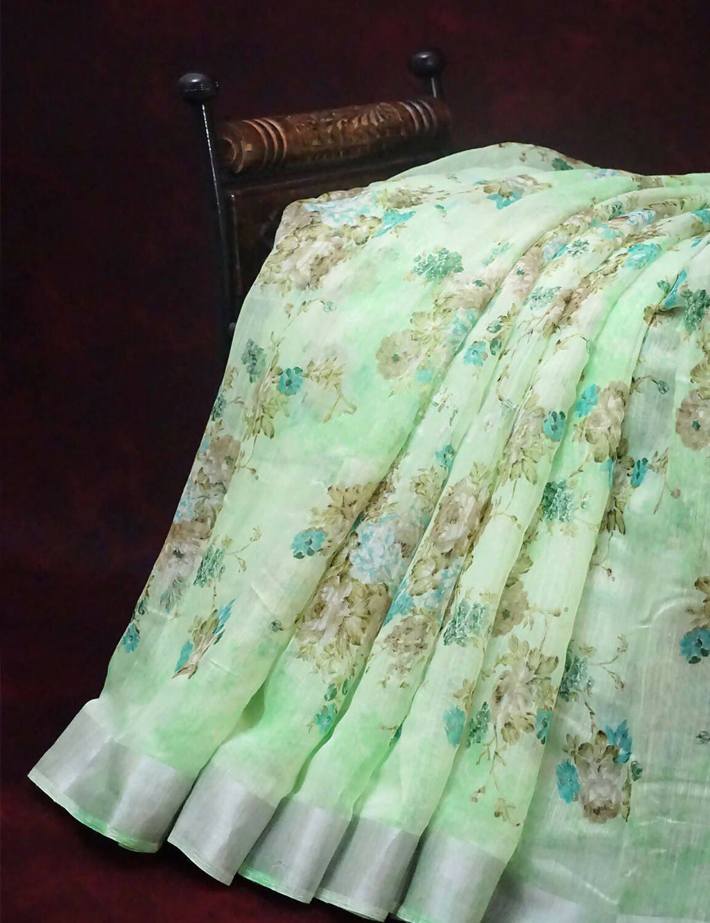 Shades of Apple Green with Floral Design Semi Chanderi Saree By Gayathri Reddy Designer Studio
