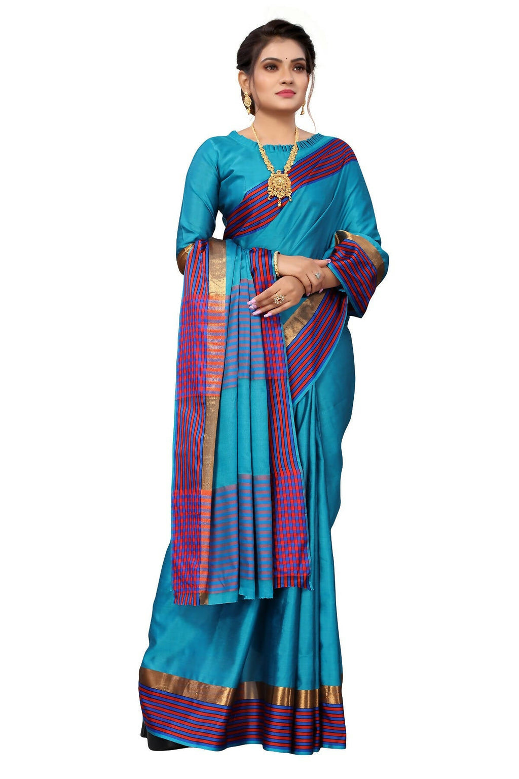 Vamika Ethnic Fire Rama Green Cotton Silk Saree